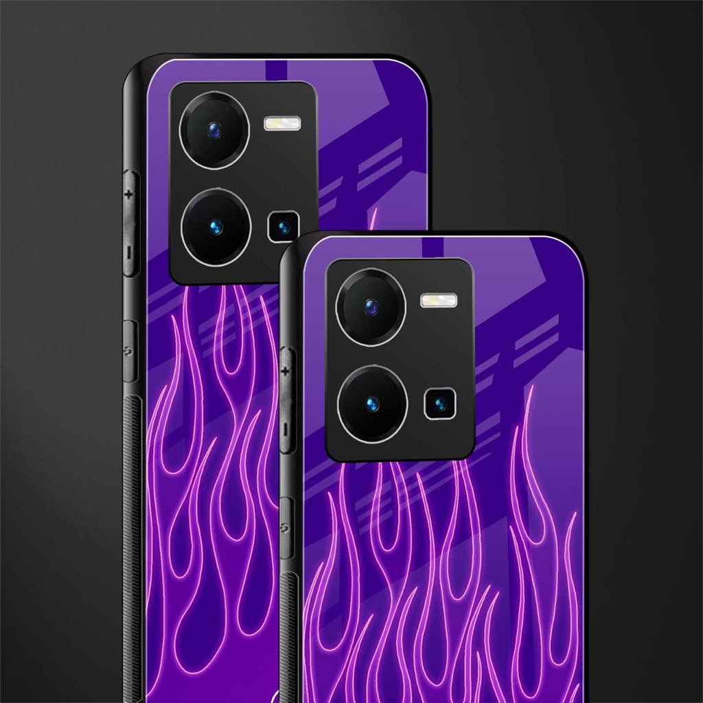y2k magenta flames back phone cover | glass case for vivo y35 4g