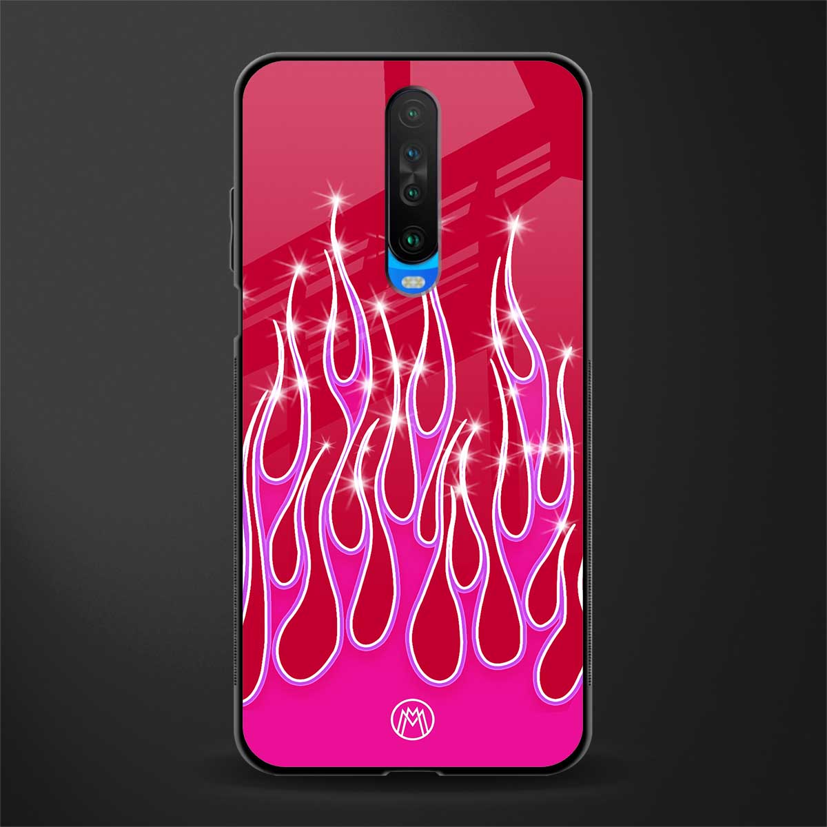y2k magenta glittery flames glass case for poco x2 image