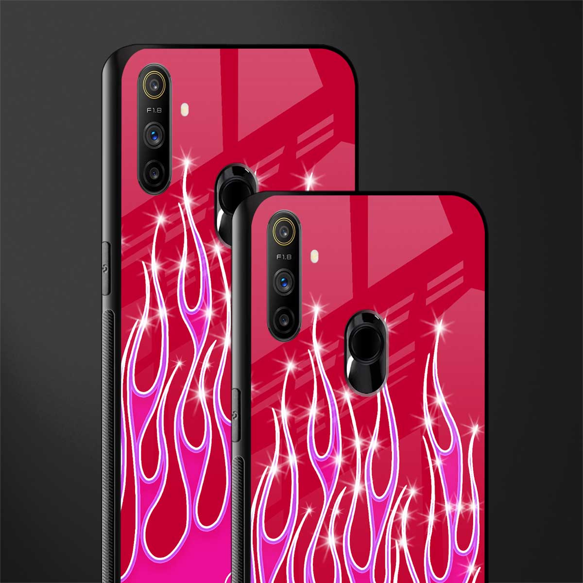 y2k magenta glittery flames glass case for realme narzo 10a image-2