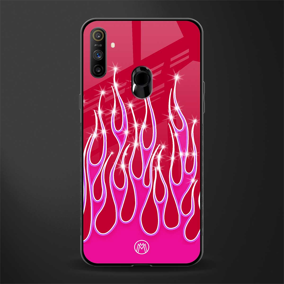 y2k magenta glittery flames glass case for realme narzo 10a image