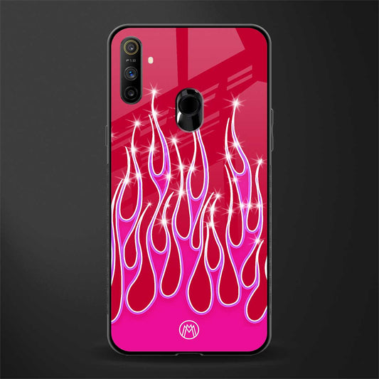 y2k magenta glittery flames glass case for realme narzo 20a image