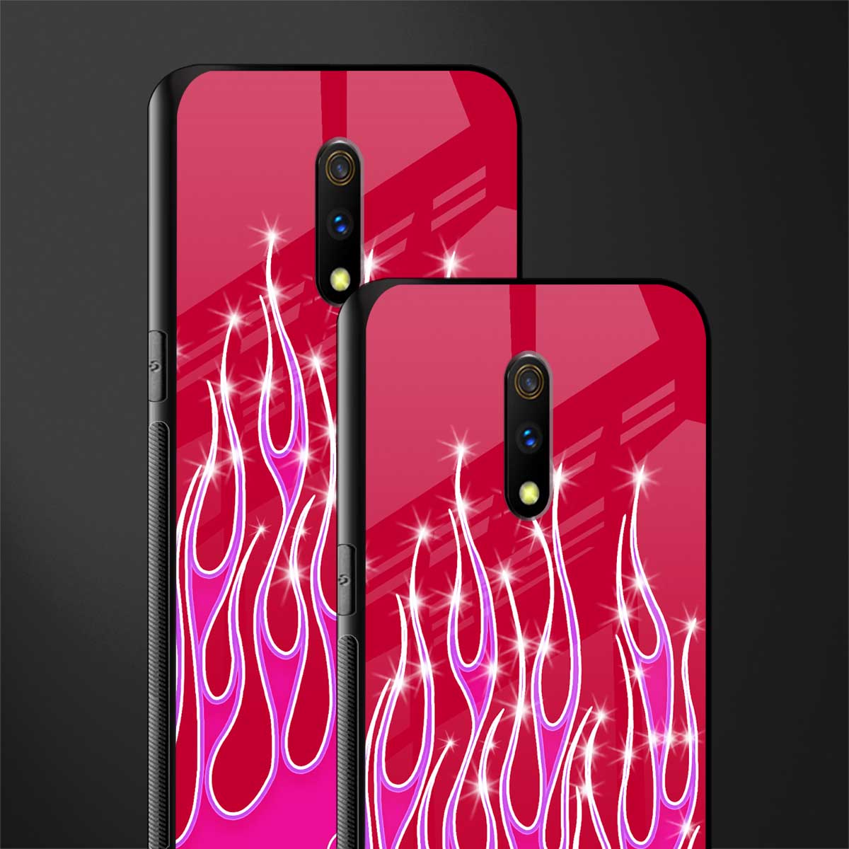 y2k magenta glittery flames glass case for oppo k3 image-2