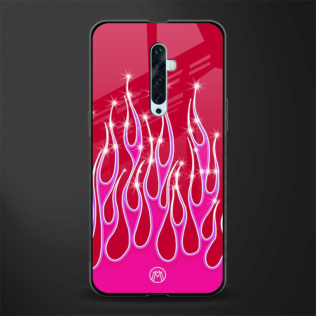 y2k magenta glittery flames glass case for oppo reno 2z image