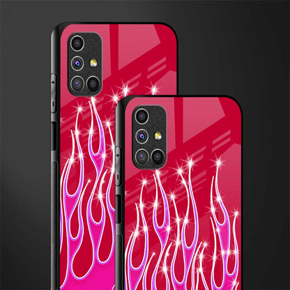 y2k magenta glittery flames glass case for samsung galaxy m51 image-2