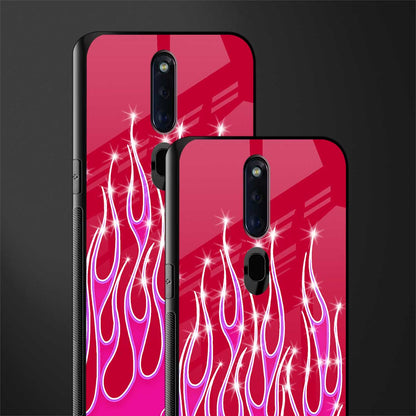 y2k magenta glittery flames glass case for oppo f11 pro image-2