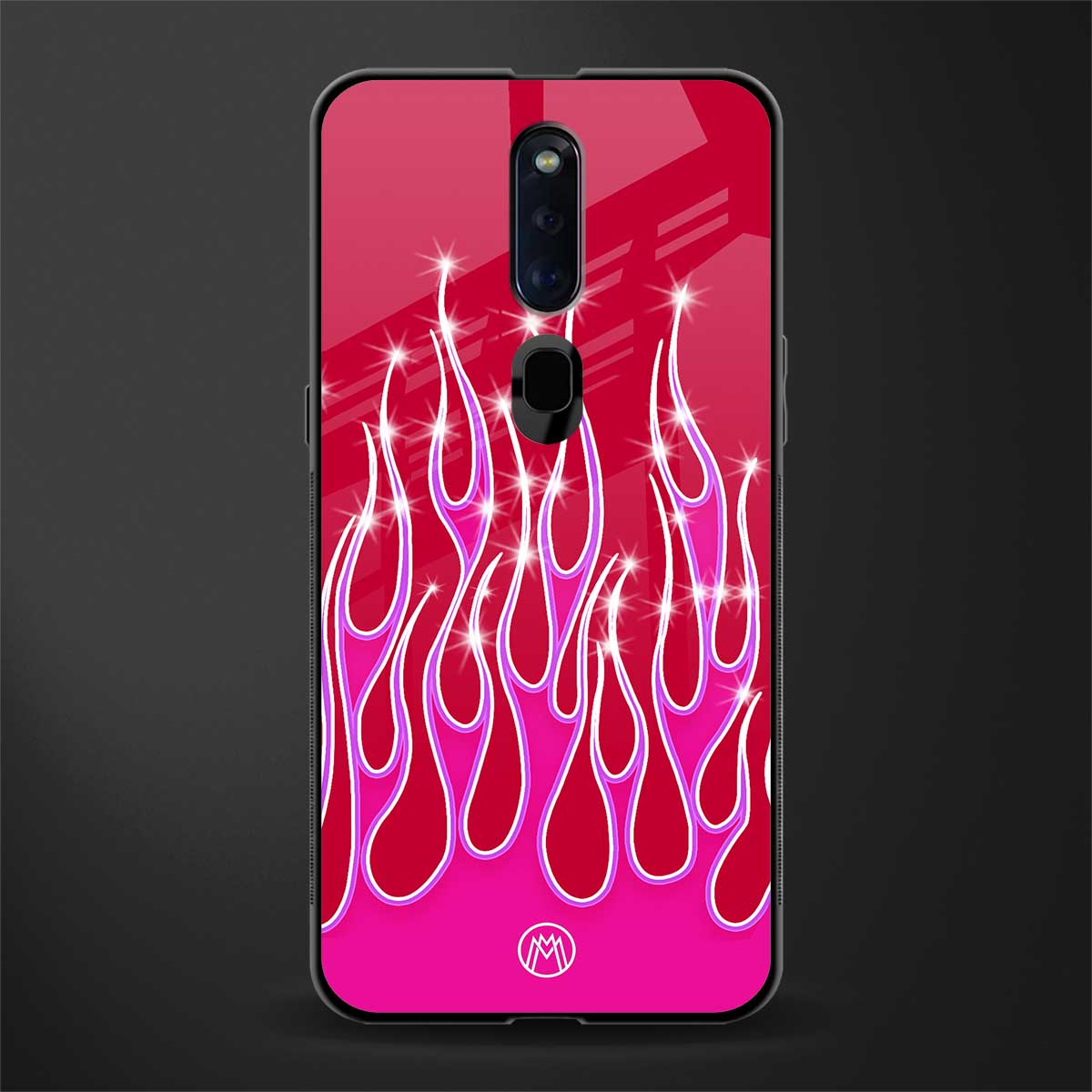 y2k magenta glittery flames glass case for oppo f11 pro image