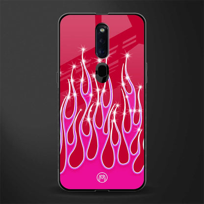 y2k magenta glittery flames glass case for oppo f11 pro image