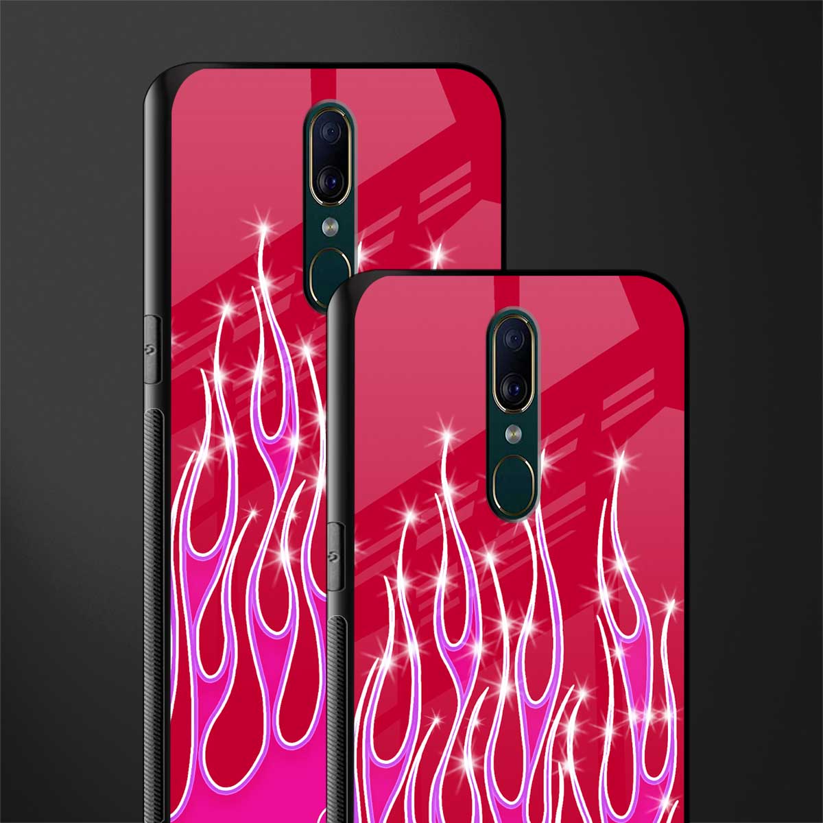 y2k magenta glittery flames glass case for oppo a9 image-2