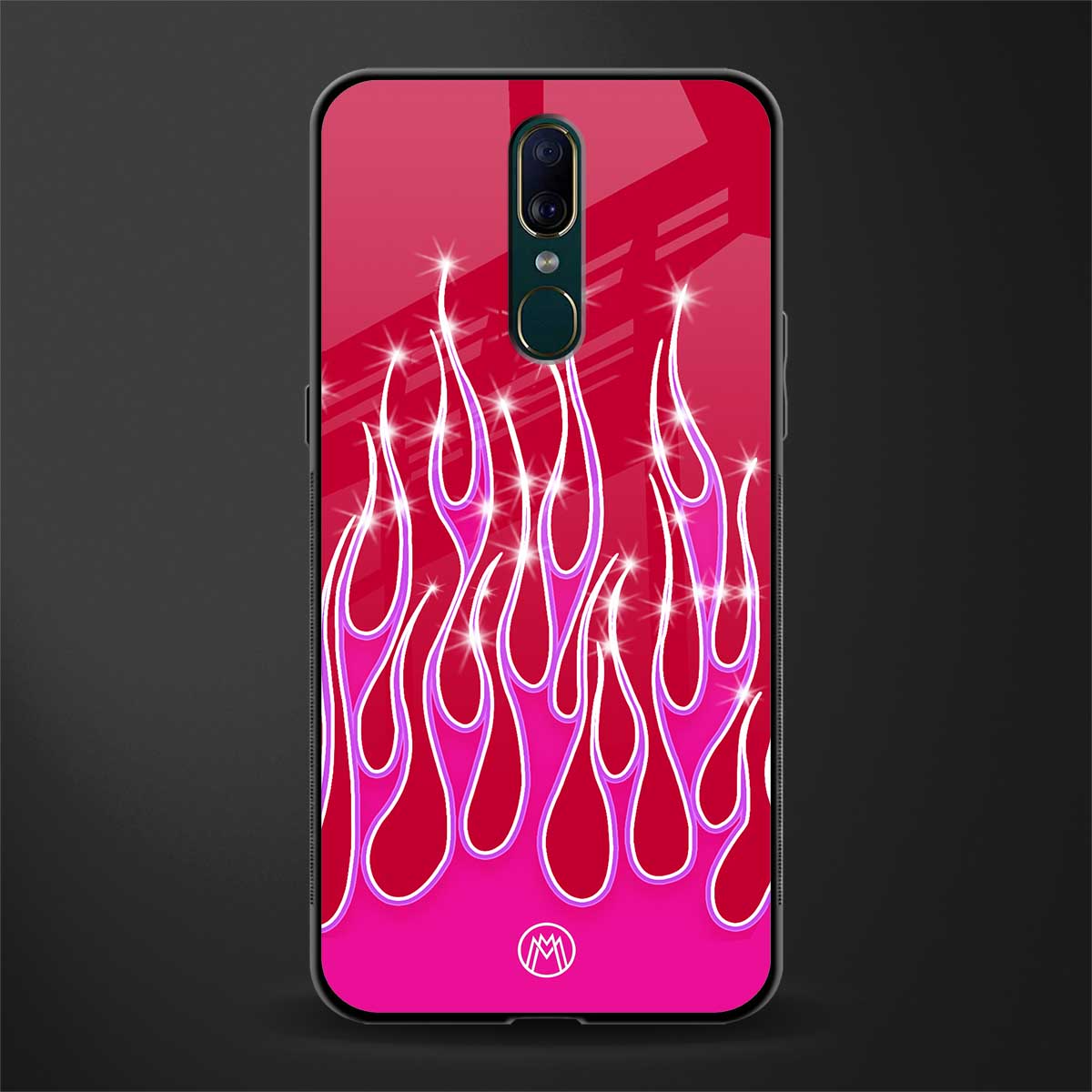 y2k magenta glittery flames glass case for oppo f11 image