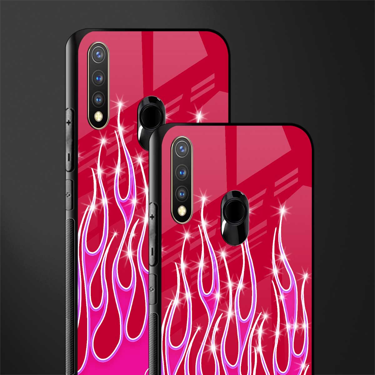 y2k magenta glittery flames glass case for vivo u20 image-2
