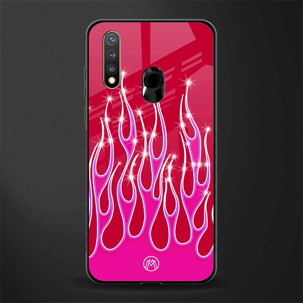 y2k magenta glittery flames glass case for vivo y19 image