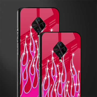 y2k magenta glittery flames glass case for vivo s1 pro image-2