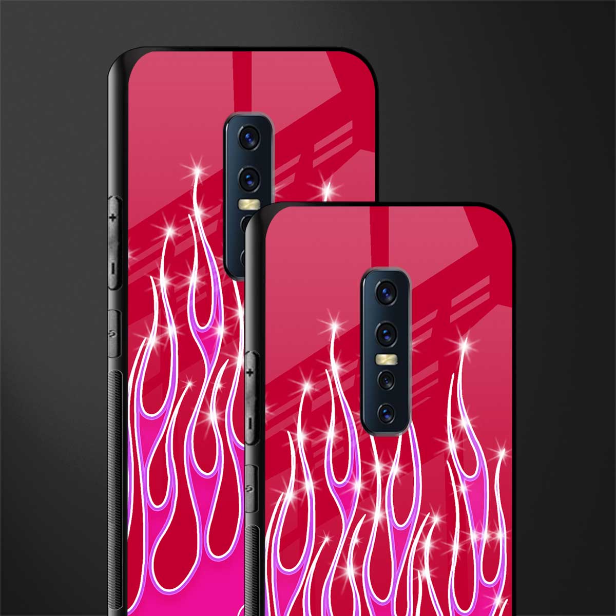 y2k magenta glittery flames glass case for vivo v17 pro image-2