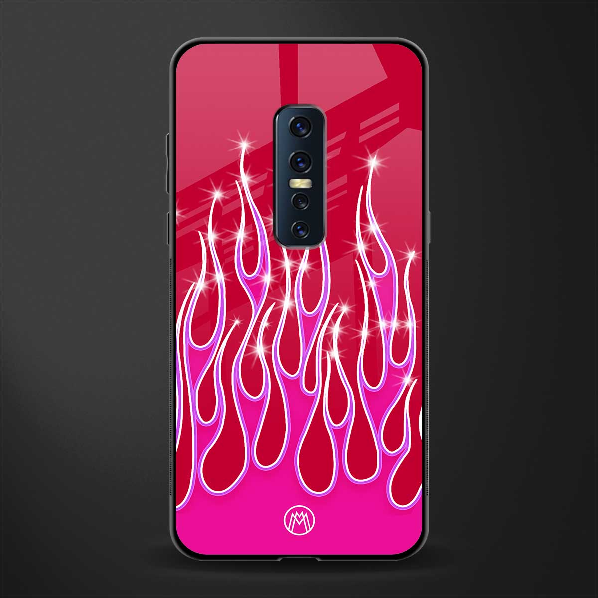 y2k magenta glittery flames glass case for vivo v17 pro image