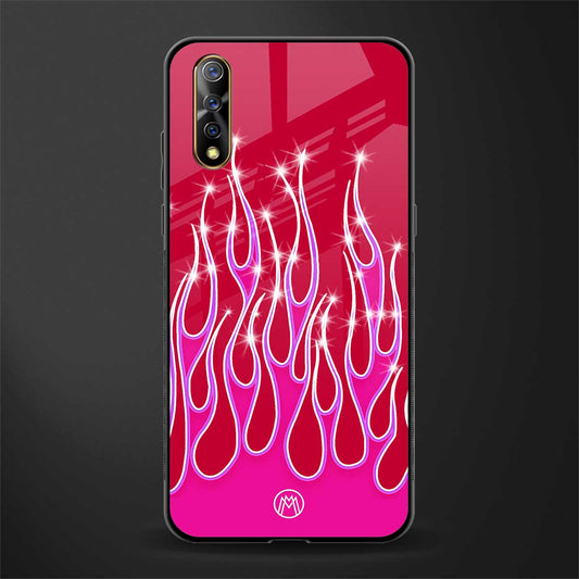 y2k magenta glittery flames glass case for vivo s1 image