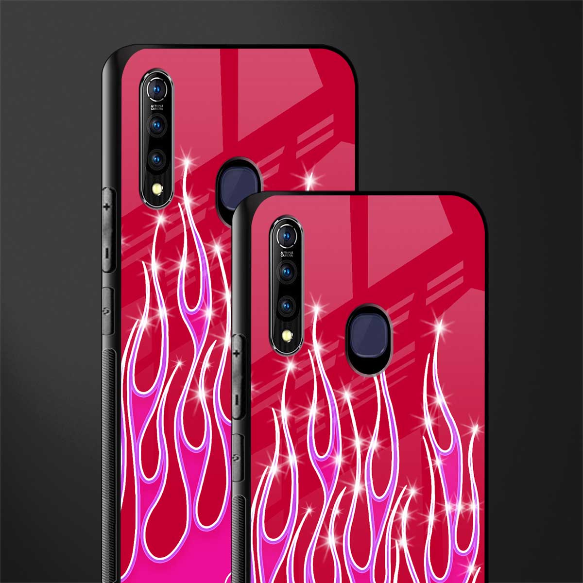 y2k magenta glittery flames glass case for vivo z1 pro image-2