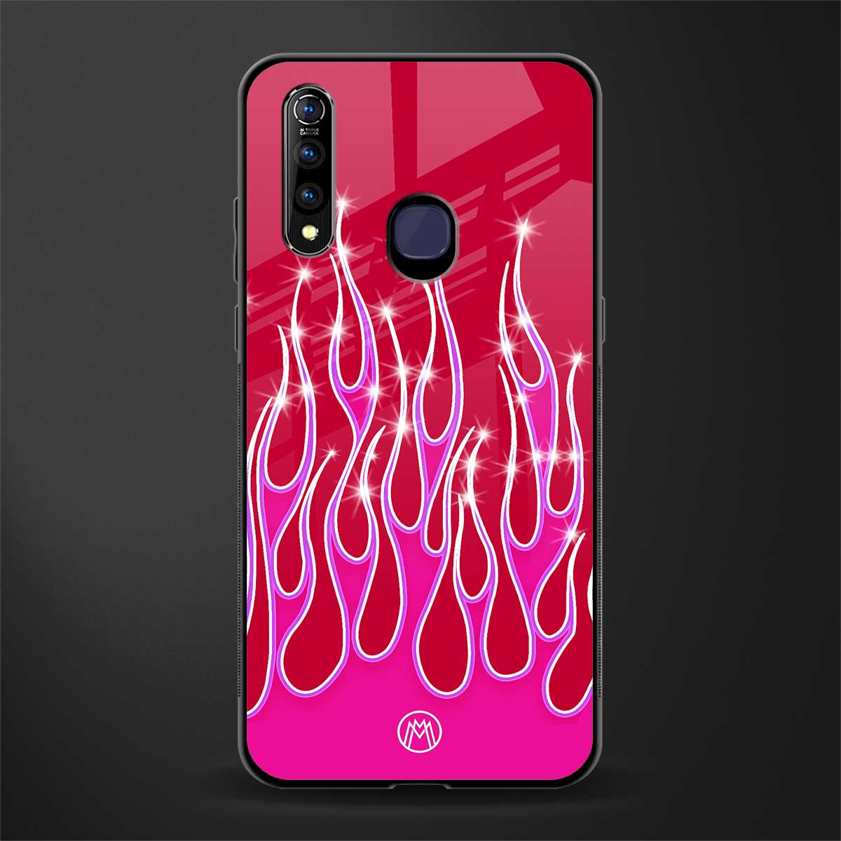 y2k magenta glittery flames glass case for vivo z1 pro image