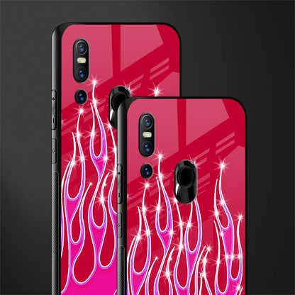 y2k magenta glittery flames glass case for vivo v15 image-2