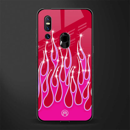 y2k magenta glittery flames glass case for vivo v15 image