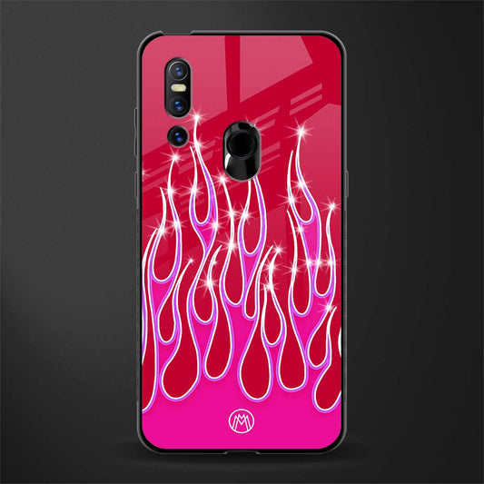 y2k magenta glittery flames glass case for vivo v15 image