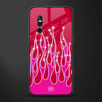 y2k magenta glittery flames glass case for vivo v15 pro image