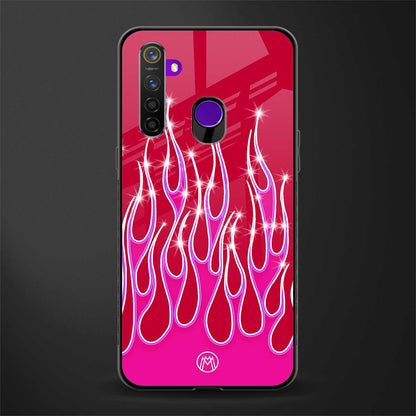 y2k magenta glittery flames glass case for realme 5s image