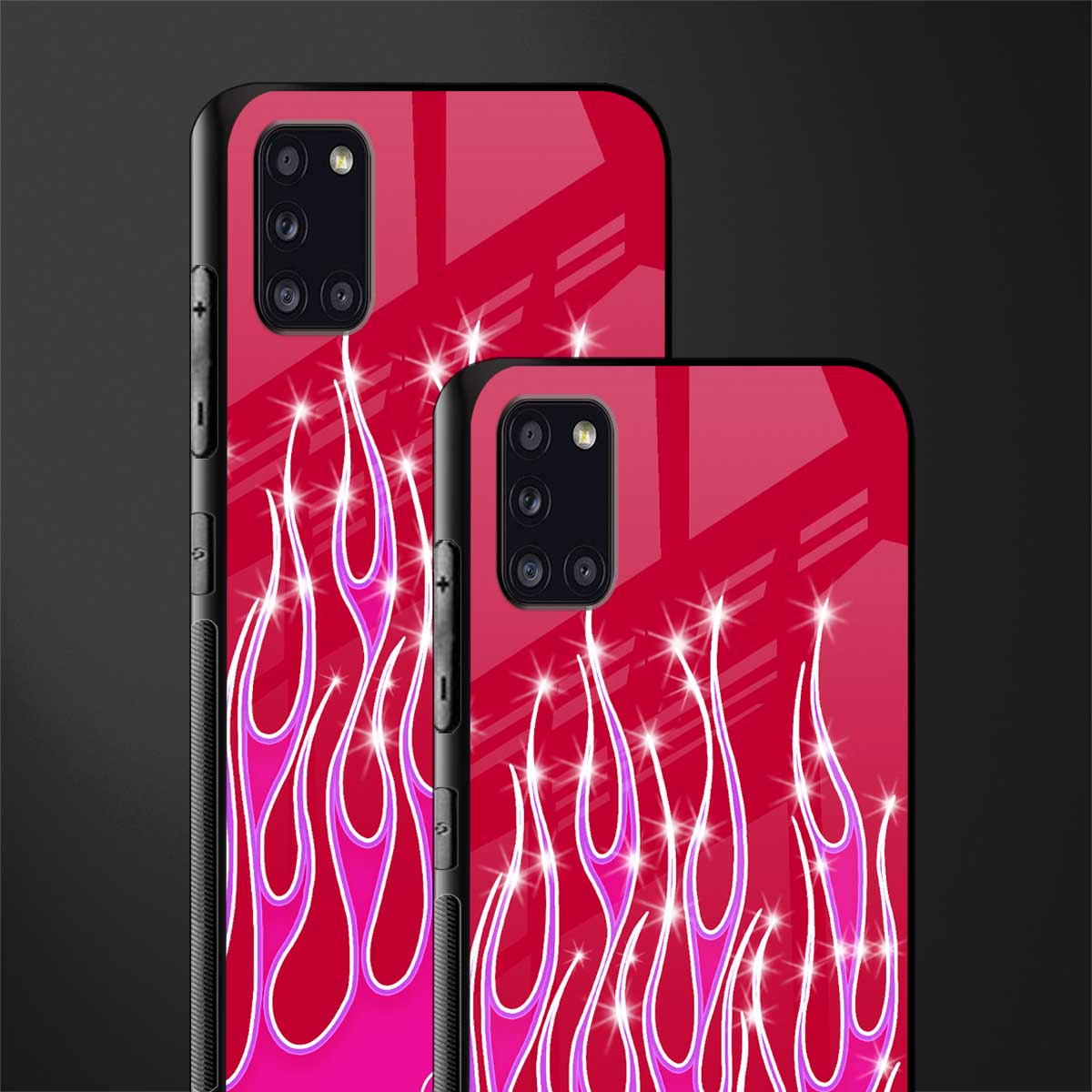 y2k magenta glittery flames glass case for samsung galaxy a31 image-2