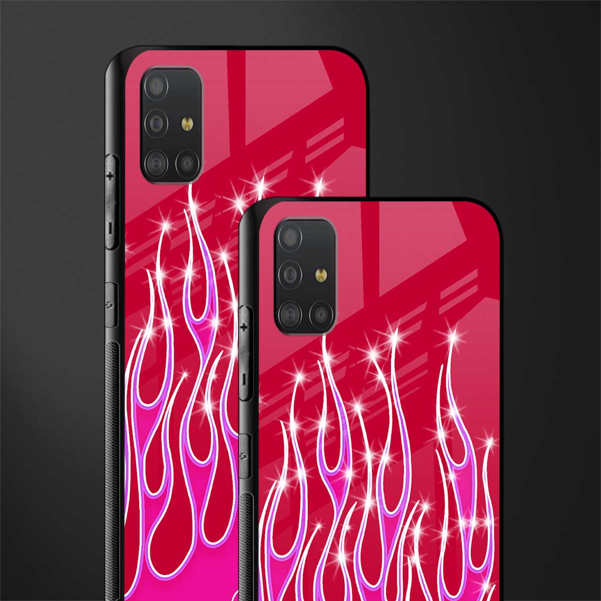 y2k magenta glittery flames glass case for samsung galaxy a51 image-2