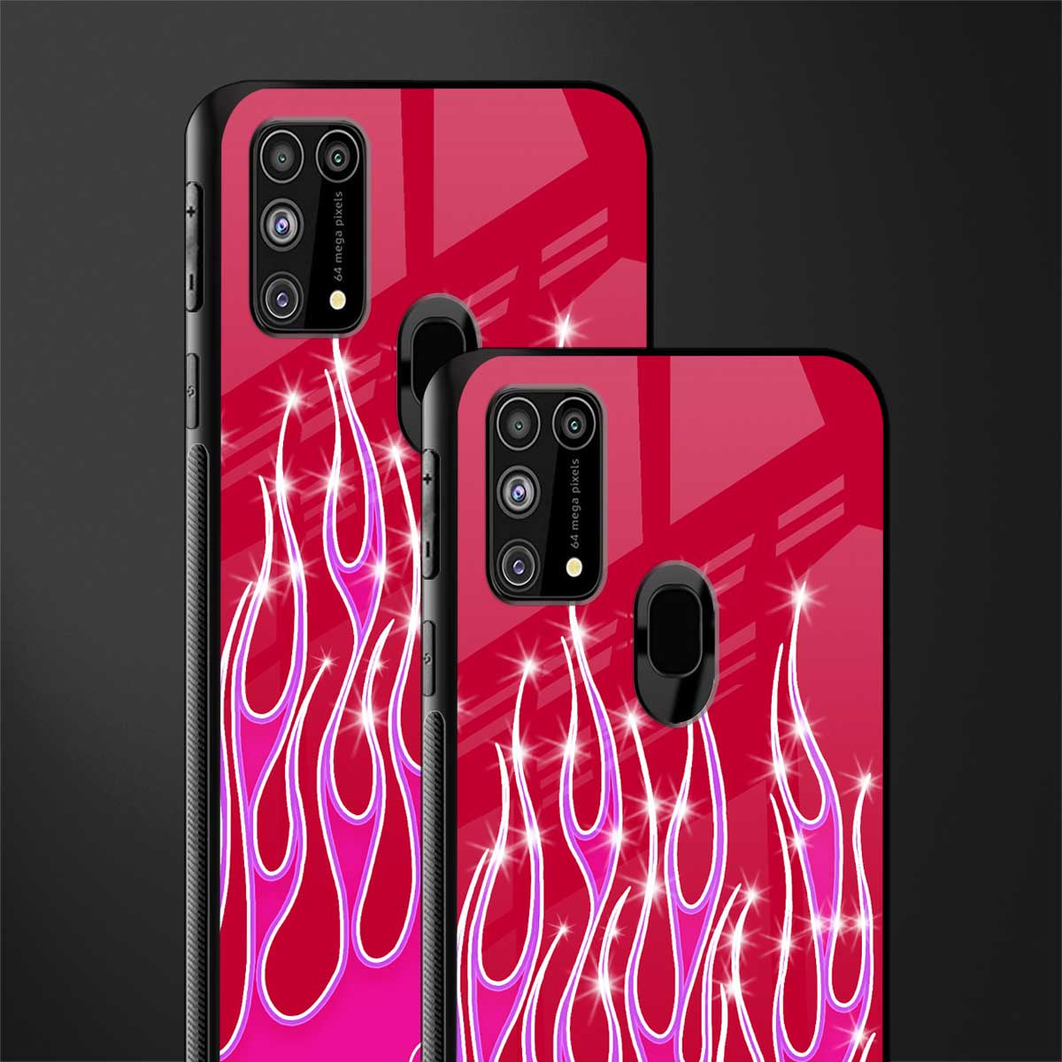 y2k magenta glittery flames glass case for samsung galaxy f41 image-2