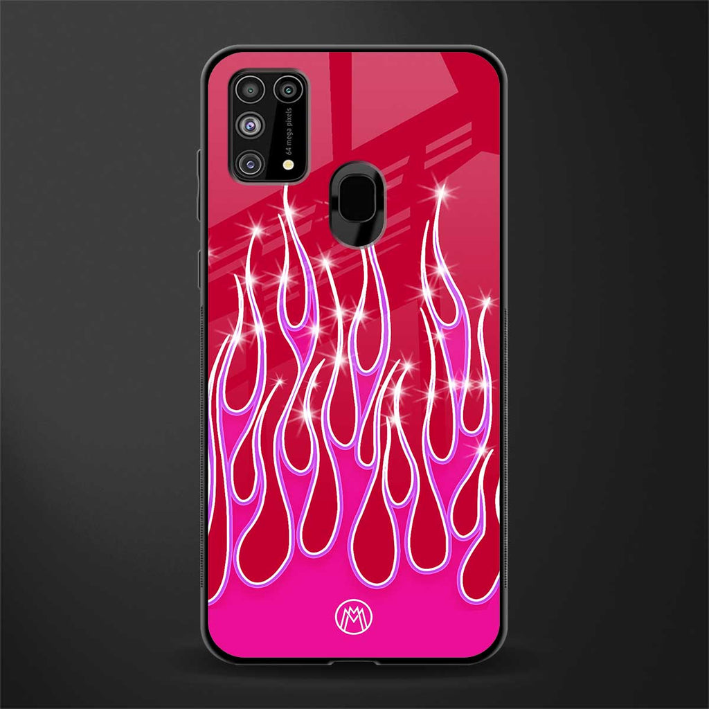 y2k magenta glittery flames glass case for samsung galaxy f41 image