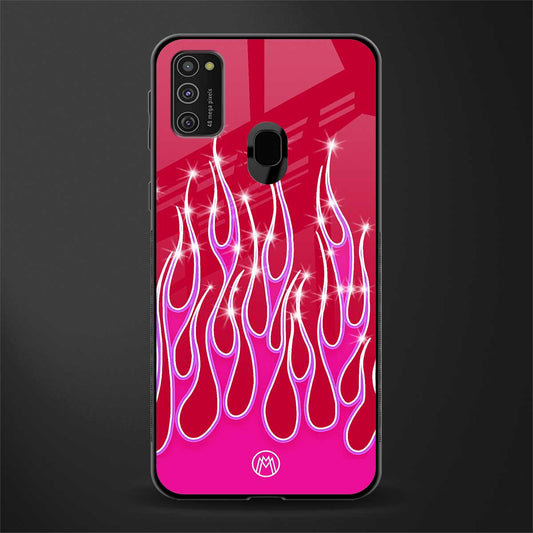 y2k magenta glittery flames glass case for samsung galaxy m30s image