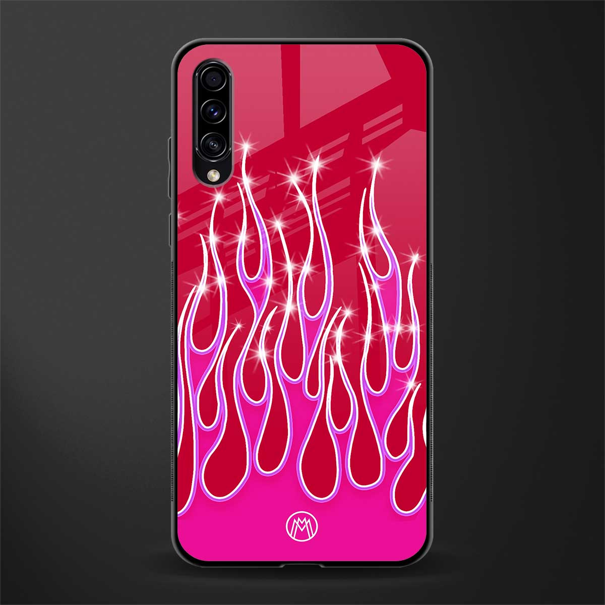 y2k magenta glittery flames glass case for samsung galaxy a30s image