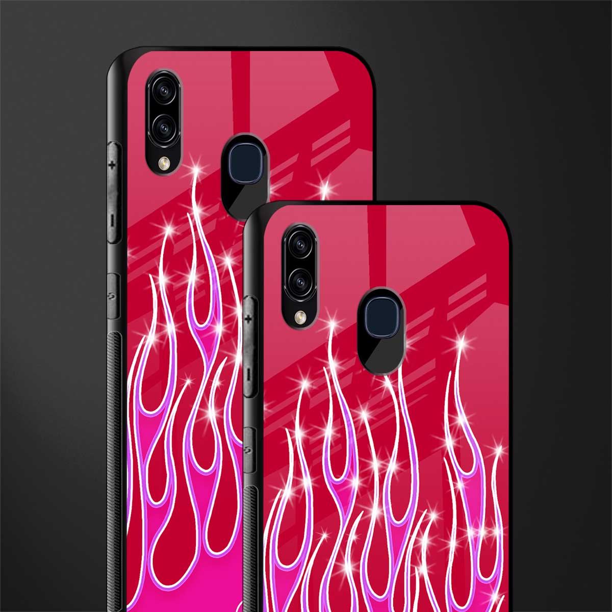y2k magenta glittery flames glass case for samsung galaxy a30 image-2