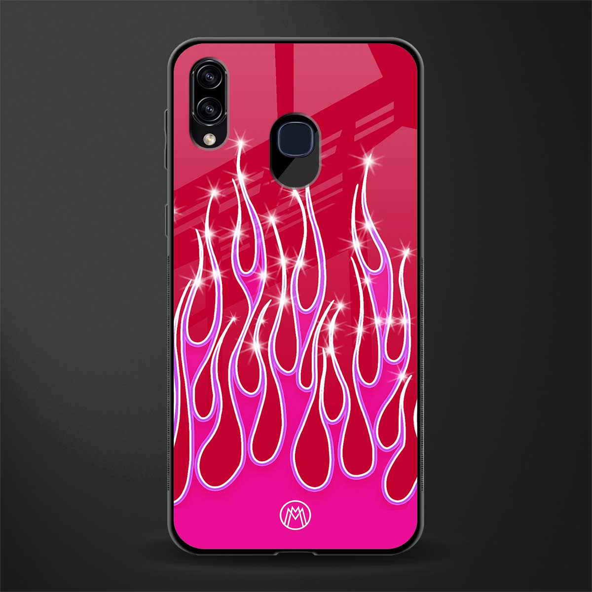 y2k magenta glittery flames glass case for samsung galaxy m10s image