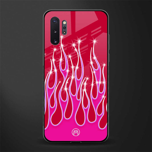 y2k magenta glittery flames glass case for samsung galaxy note 10 plus image