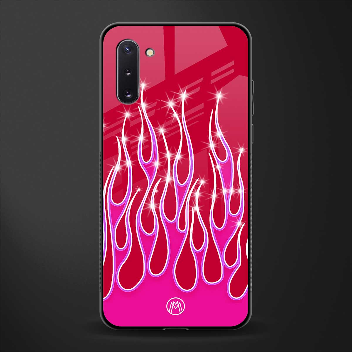y2k magenta glittery flames glass case for samsung galaxy note 10 image