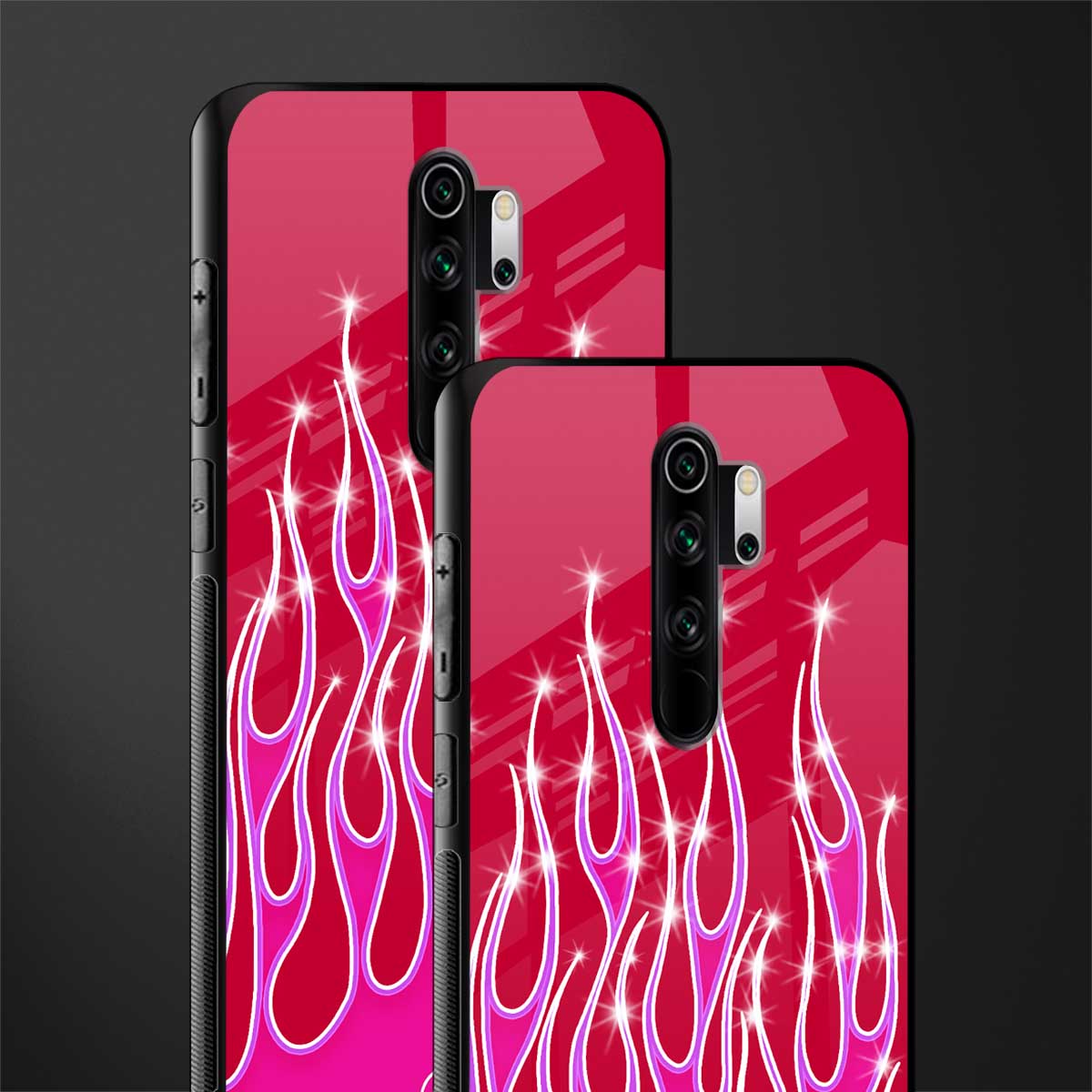 y2k magenta glittery flames glass case for redmi note 8 pro image-2