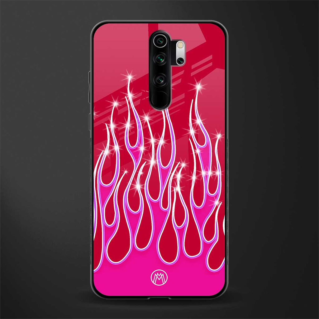 y2k magenta glittery flames glass case for redmi note 8 pro image