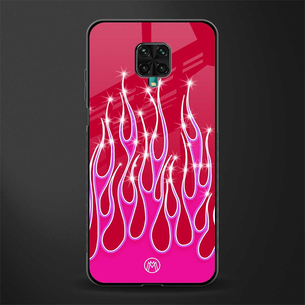y2k magenta glittery flames glass case for redmi note 9 pro image