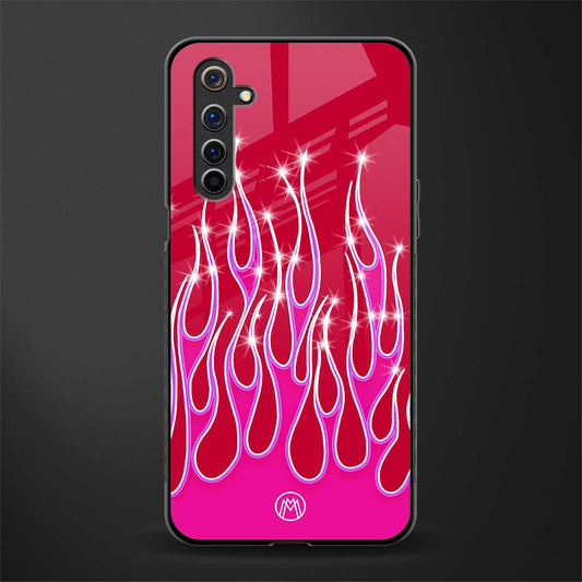 y2k magenta glittery flames glass case for realme 6i image