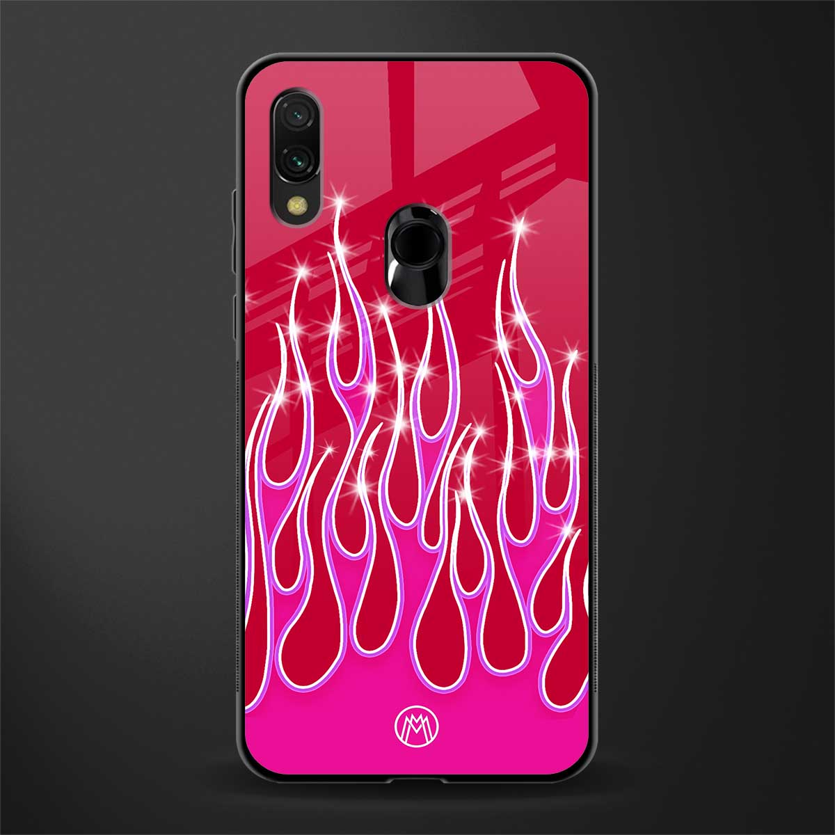 y2k magenta glittery flames glass case for redmi y3 image