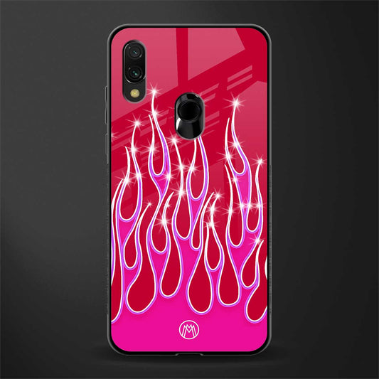 y2k magenta glittery flames glass case for redmi note 7 pro image