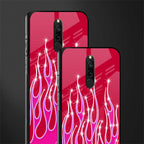 y2k magenta glittery flames glass case for redmi 8 image-2