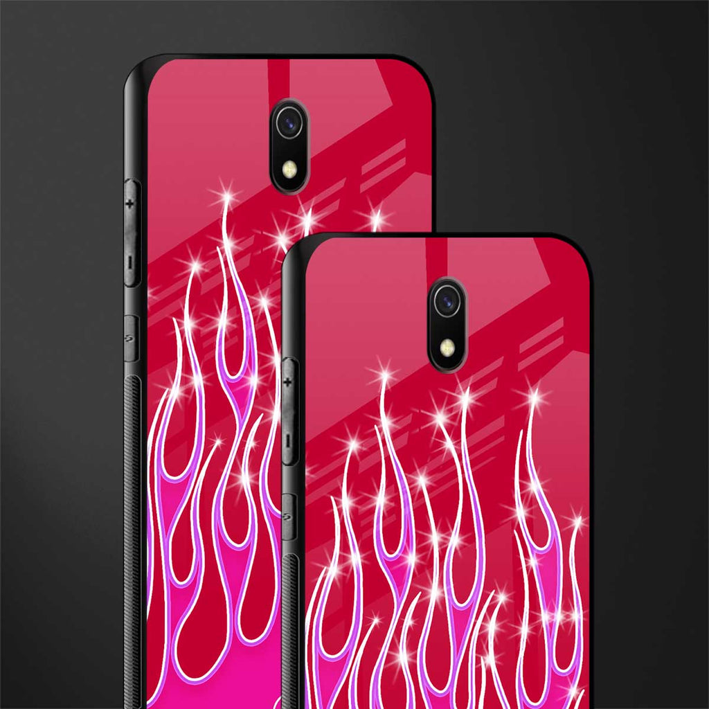 y2k magenta glittery flames glass case for redmi 8a image-2