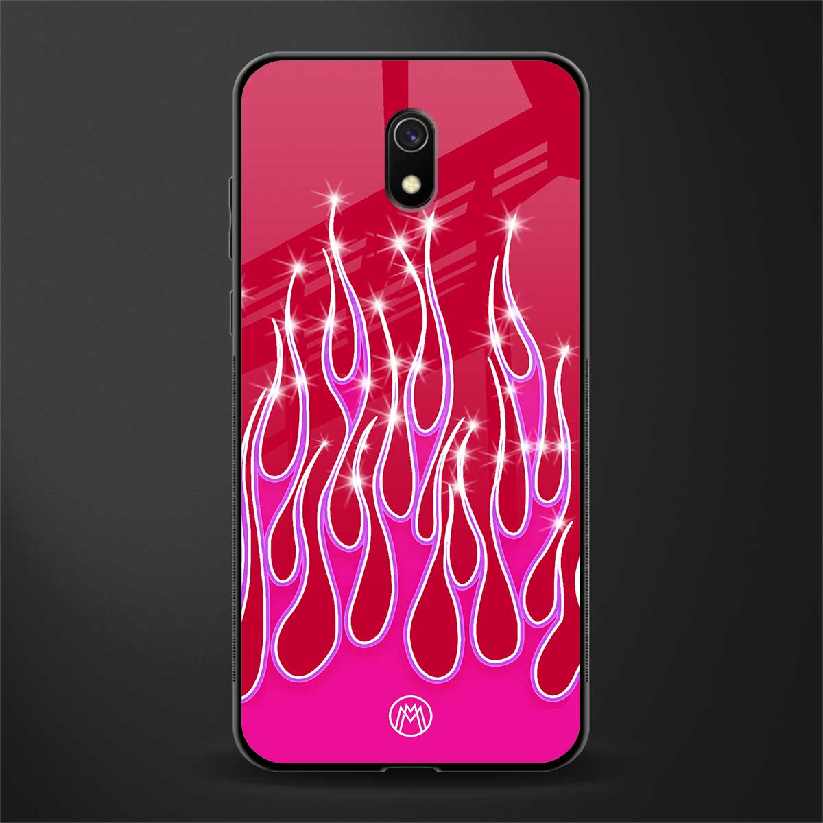 y2k magenta glittery flames glass case for redmi 8a image