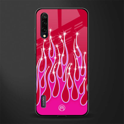 y2k magenta glittery flames glass case for mi a3 redmi a3 image