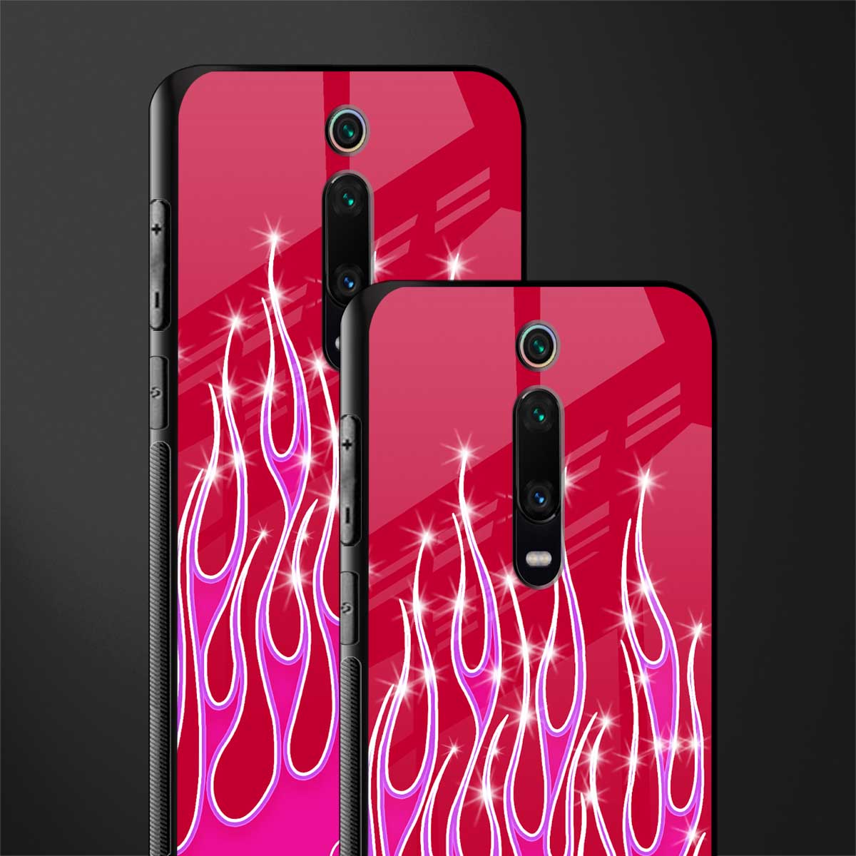 y2k magenta glittery flames glass case for redmi k20 image-2