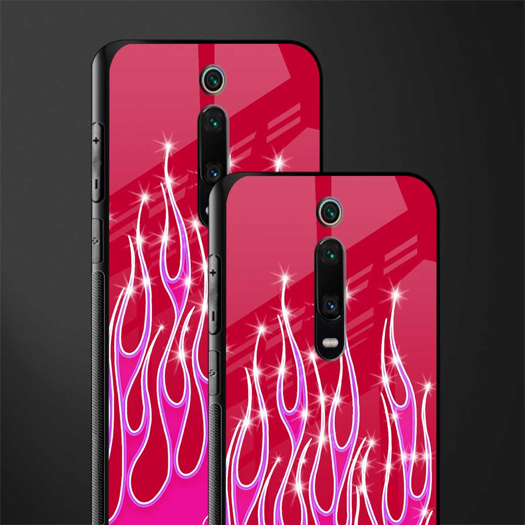 y2k magenta glittery flames glass case for redmi k20 pro image-2