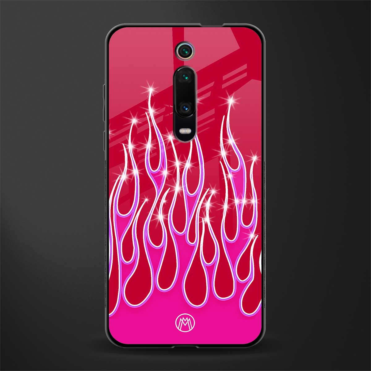 y2k magenta glittery flames glass case for redmi k20 image