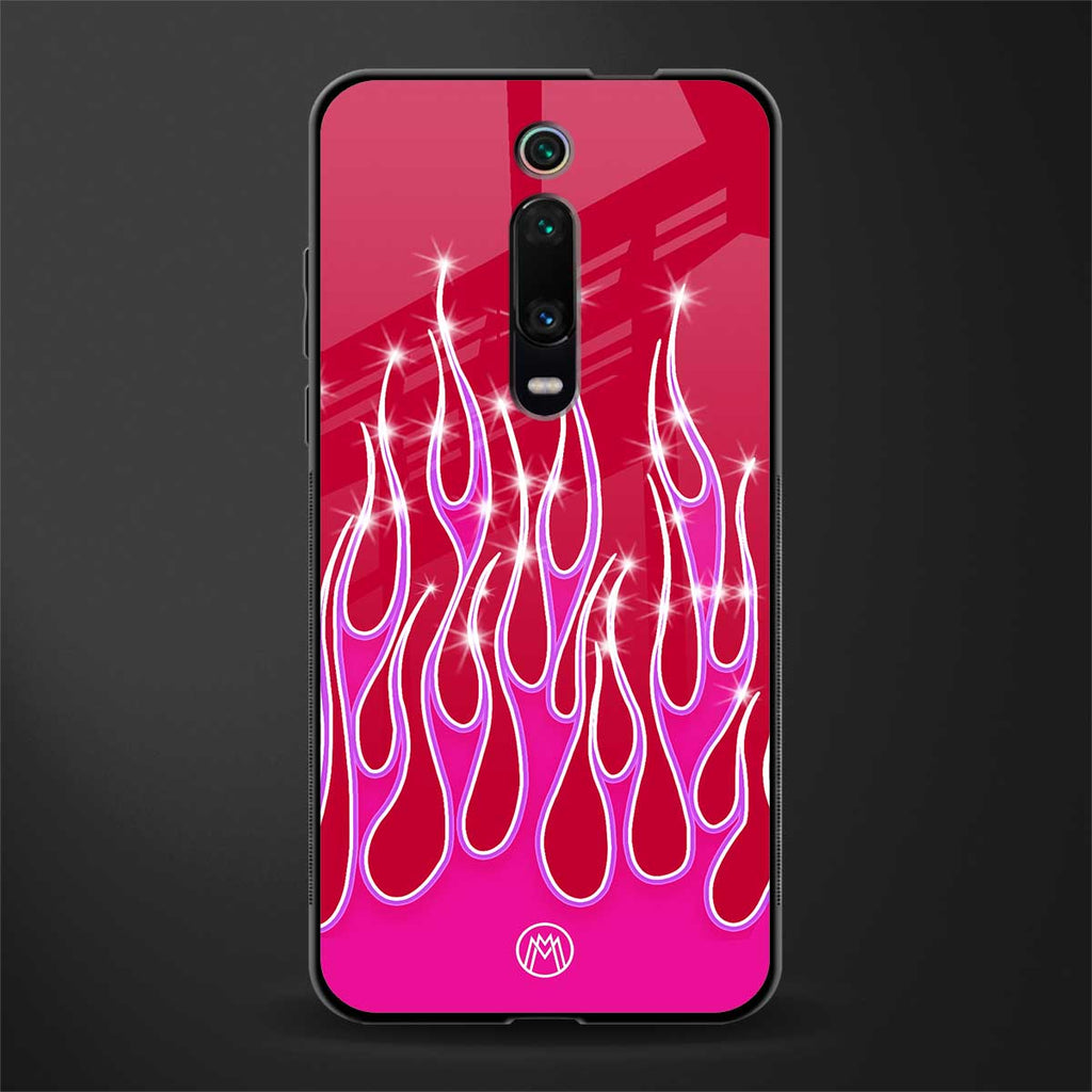 y2k magenta glittery flames glass case for redmi k20 pro image